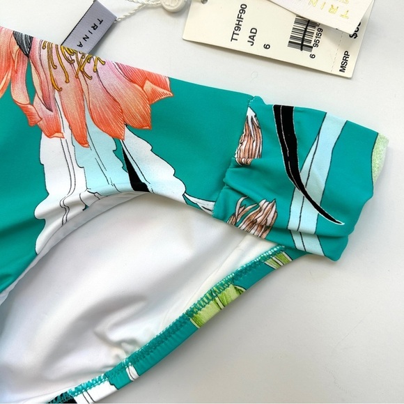 NWT Trina Turk Shirred Side Hipster Bikini Bottoms in Jade, Size 6 - Picture 4 of 10